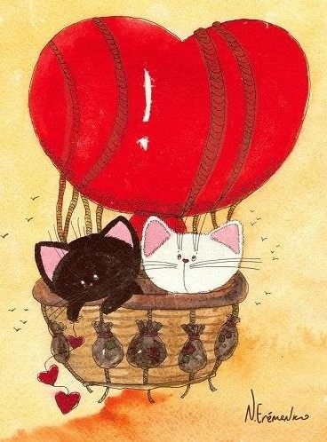 Les chats en montgolfière - illustration danastasia Emerenko